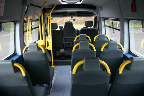Semi-high back seat, trimmed in cloth and vinyl, twin grab headrest - Minibus Options Semi-high back seat, trimmed in cloth and vinyl, twin grab headrest